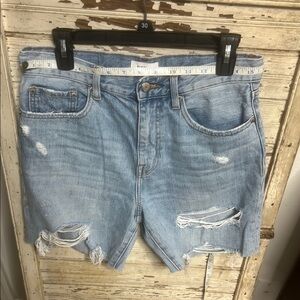 Distressed Light Blue Denim Shorts